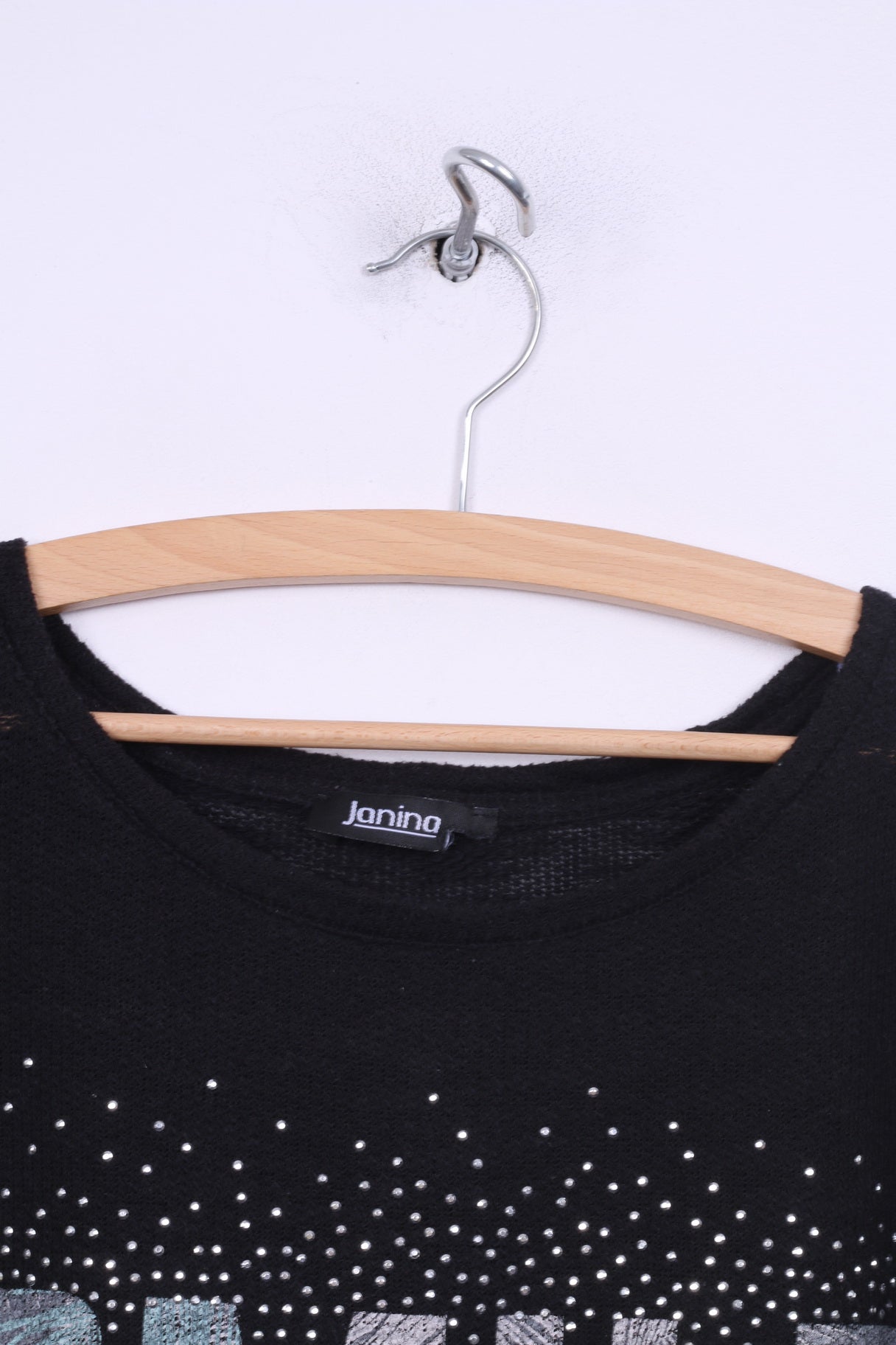 Janina Womens L T-Shirt Col Ras du Cou Tricoté Noir Smaile Graphic Haut d'été 