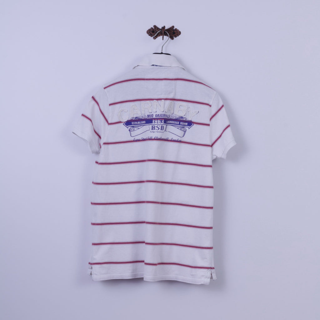 Polo Ben Sherman da uomo XL (L) in cotone bianco a righe Eyre Street Hill