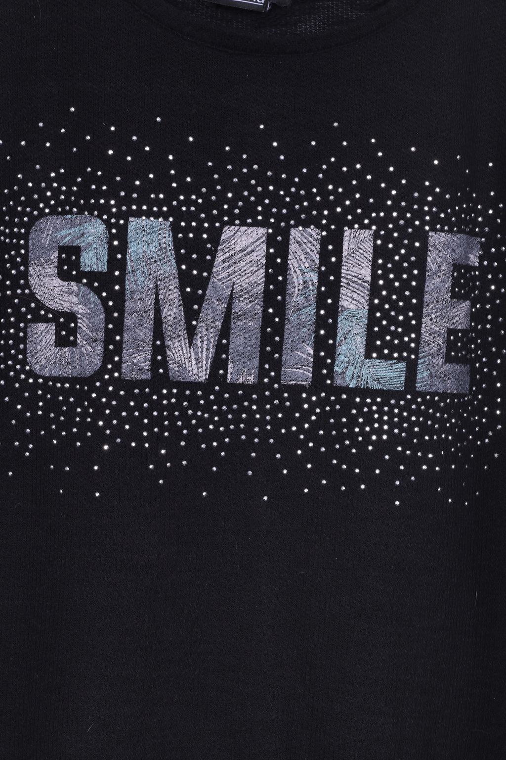 Janina Womens L T-Shirt Col Ras du Cou Tricoté Noir Smaile Graphic Haut d'été 