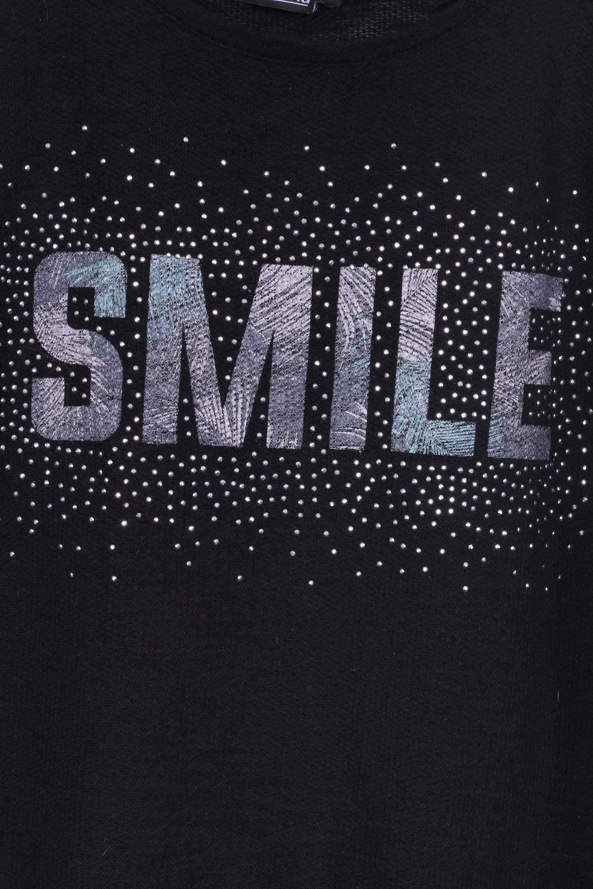 Janina Womens L T-Shirt Col Ras du Cou Tricoté Noir Smaile Graphic Haut d'été 