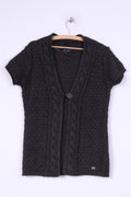 Lisa Tossa Cardigan da donna L lavorato a maglia a maniche corte marrone con un bottone grande sul davanti 