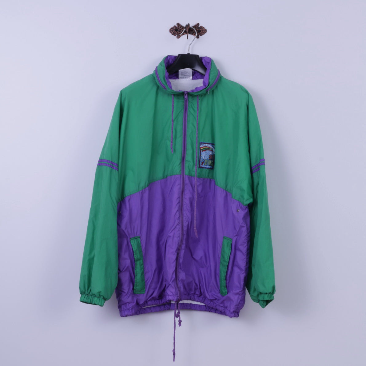 Marcel Clair Mens XL Jacket Green Nylon Waterproof Festival Zip Up Sky Diving Fit