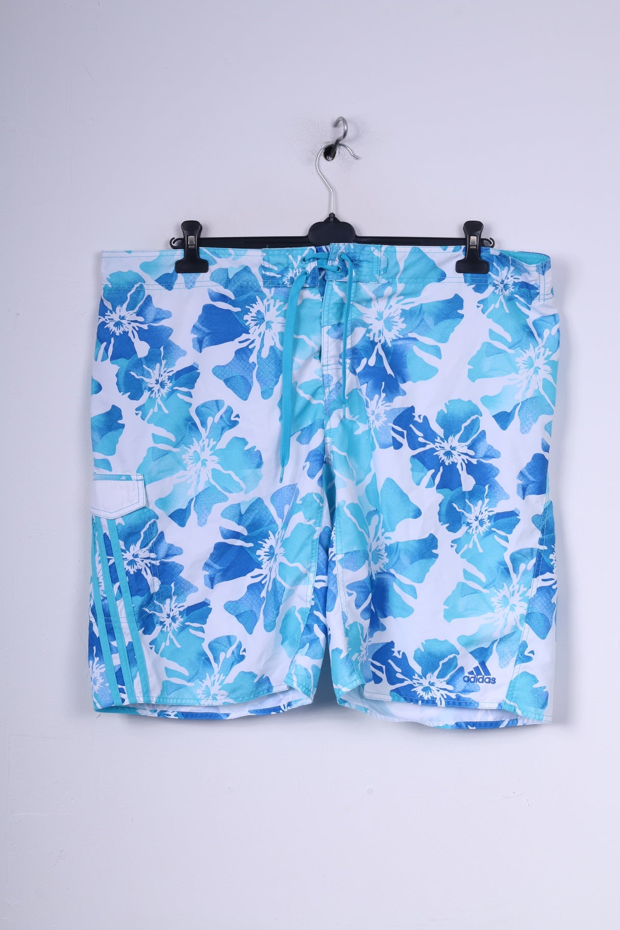Adidas Mens XL Shorts Swimpants Blue Sportswear Flower Print Mesh Lined Beach