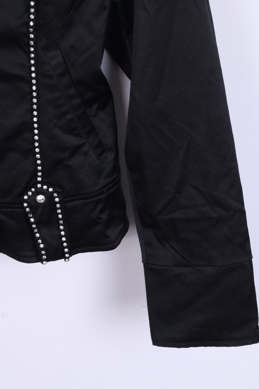 MING ZHIXIONG Womens M Jacket Black Zircons Embroidered Back