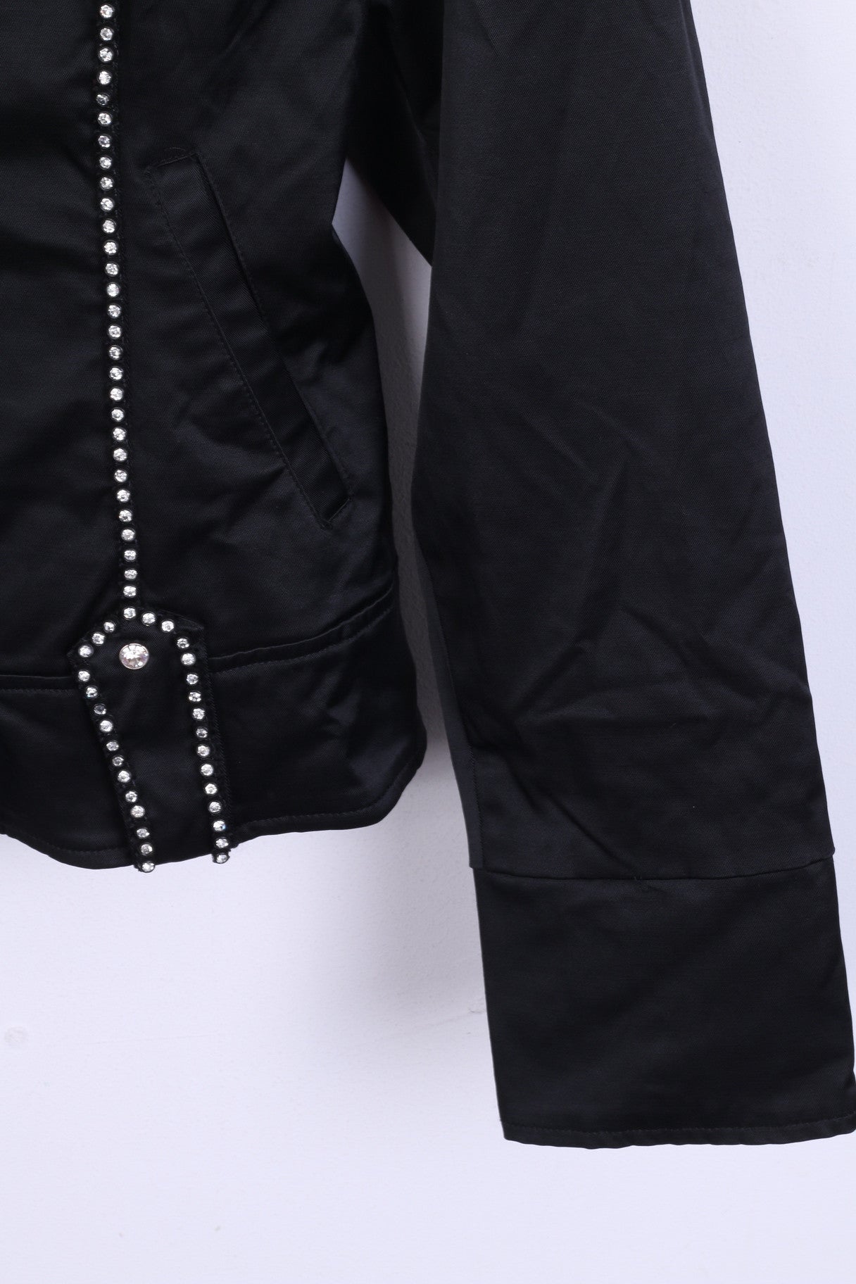 MING ZHIXIONG Womens M Jacket Black Zircons Embroidered Back