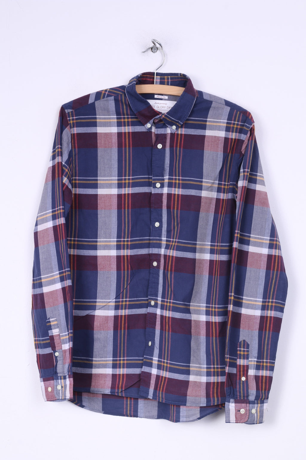 These Glory Days Mens S Casual Shirt Check Button Down Collar Regular Fit Navy Long Sleeve