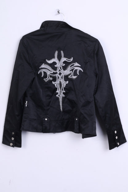 MING ZHIXIONG Womens M Jacket Black Zircons Embroidered Back