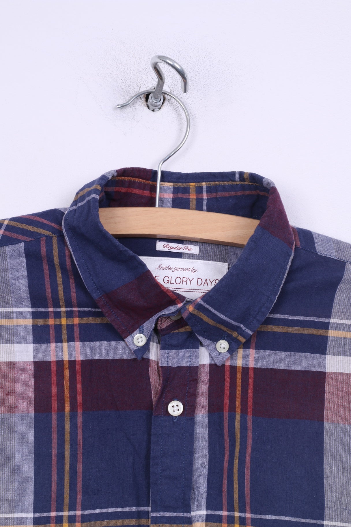 These Glory Days Mens S Casual Shirt Check Button Down Collar Regular Fit Navy Long Sleeve