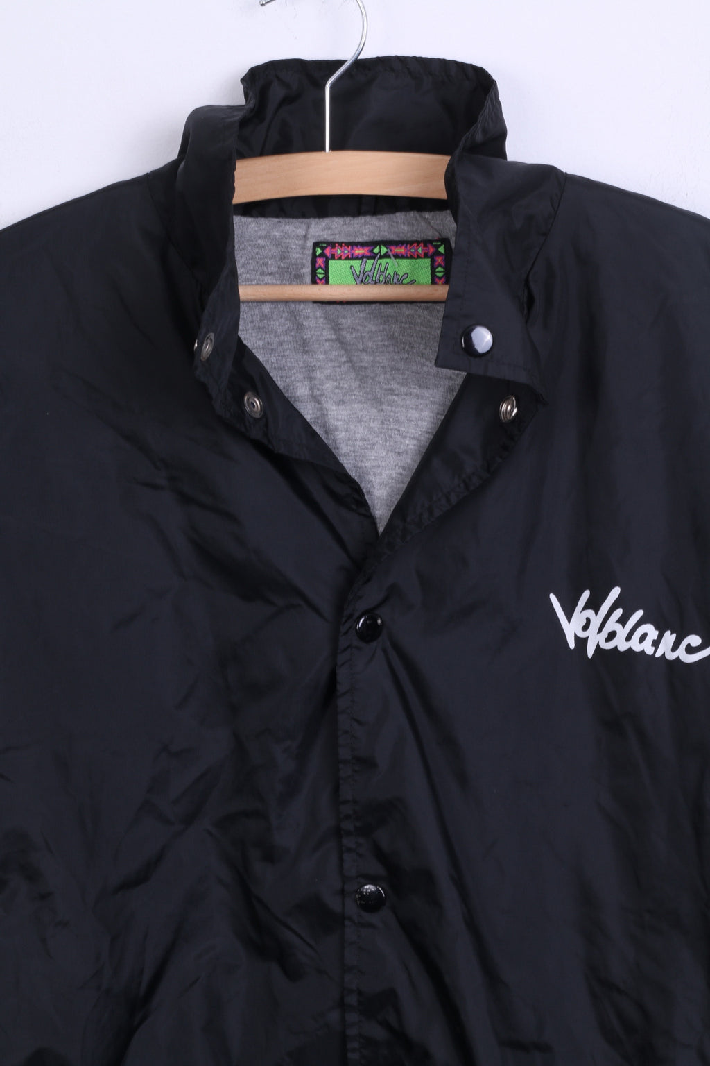 Volblanc Mens L Jacket Black Hooded Top Stand Up Collar Clasp