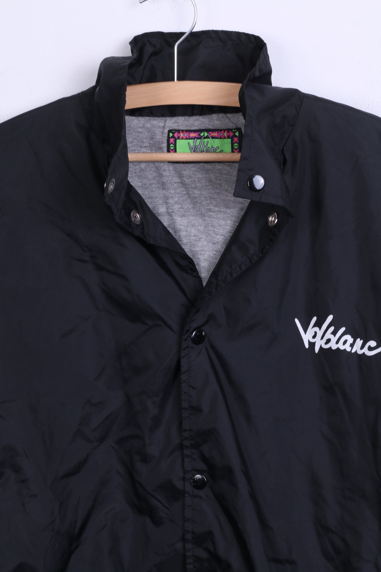 Volblanc Mens L Jacket Black Hooded Top Stand Up Collar Clasp