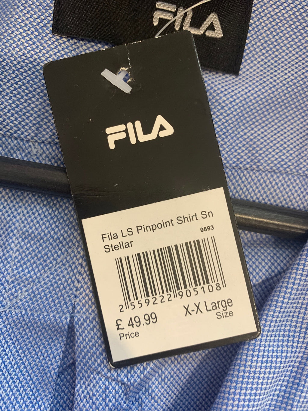 New FILA Men XXL Casual Shirt Blue Cotton Pinpoint Stellar Long Sleeve Classic Top