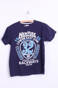 Hilfiger Denim Womens L Shirt Crew Neck Navy Cotton Raceways New York - RetrospectClothes