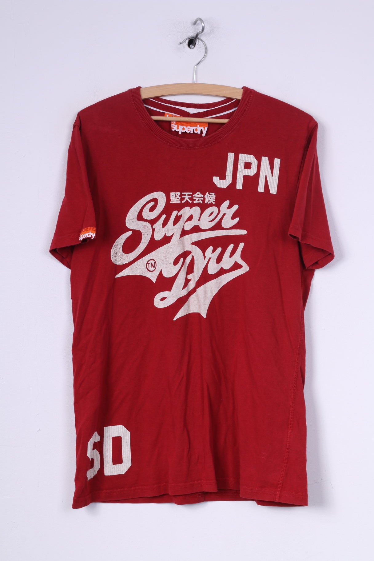 Superdry Mens L T-Shirt Graphic Cotton Red Crew Neck Top