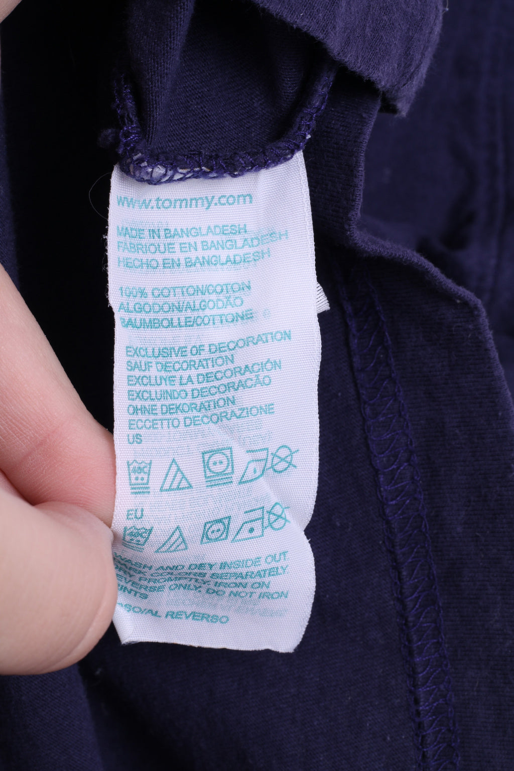 Hilfiger Denim Womens L Shirt Crew Neck Navy Cotton Raceways New York - RetrospectClothes