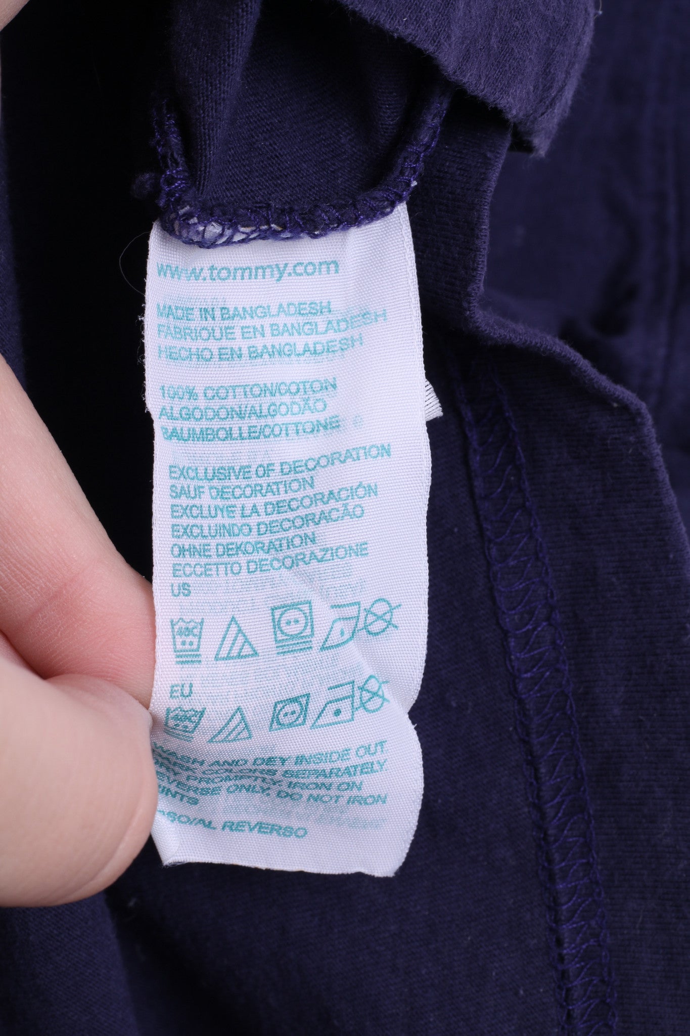 Hilfiger Denim Womens L Shirt Crew Neck Navy Cotton Raceways New York - RetrospectClothes