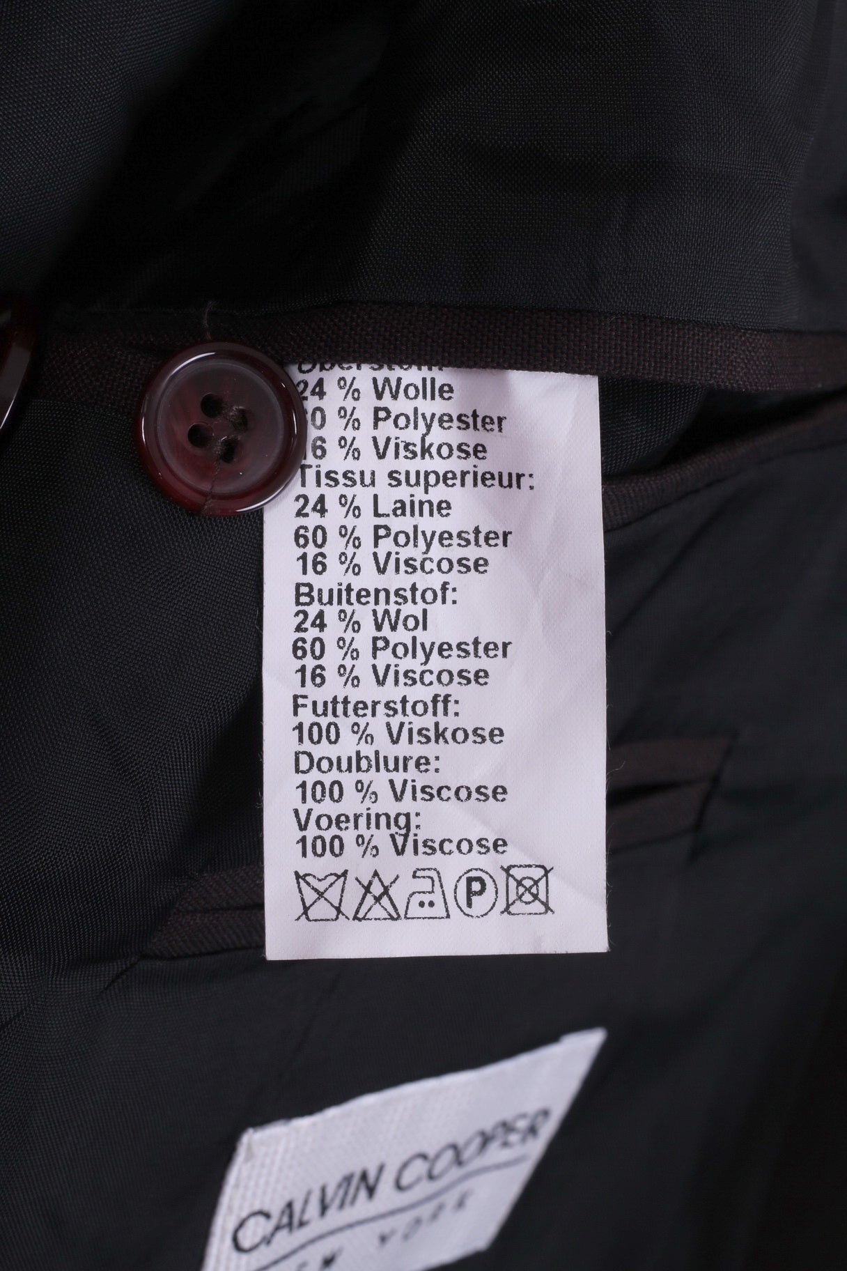 Calvin Cooper New York Men 54 44 Suit Brown Blazer Single Breasted Trousers Wool 2 Piece