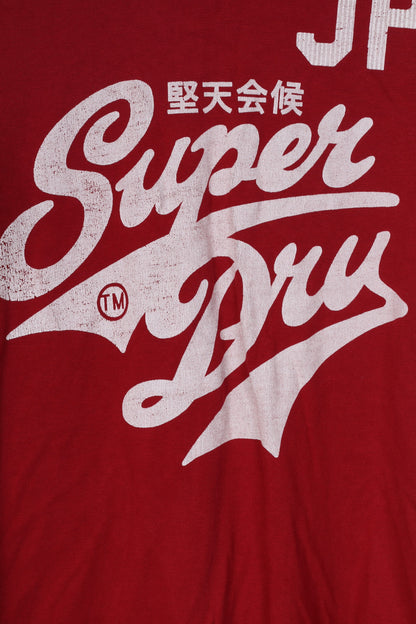 Superdry Mens L T-Shirt Graphic Cotton Red Crew Neck Top