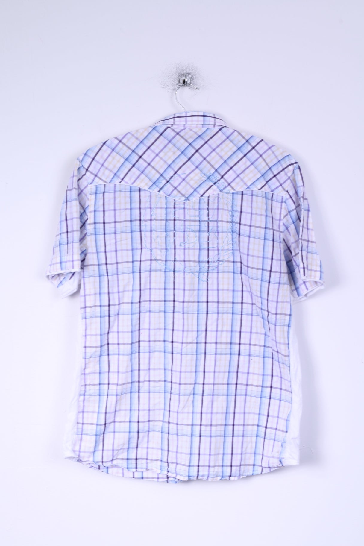 Camicia casual FLY 53 da uomo XXL (M) manica corta in cotone a quadretti bianco blu