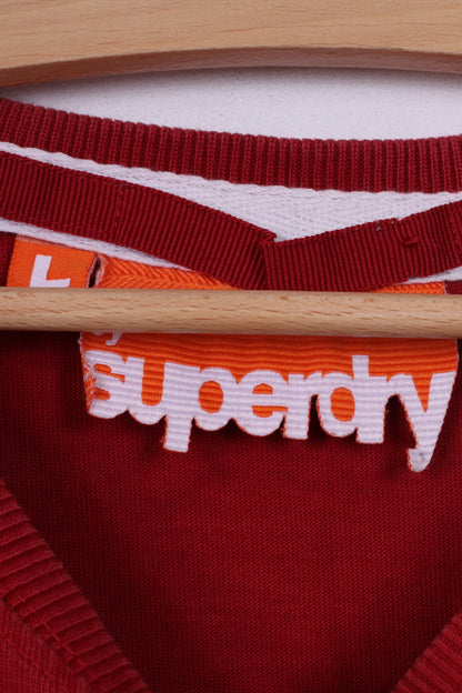 Superdry Mens L T-Shirt Graphic Cotton Red Crew Neck Top