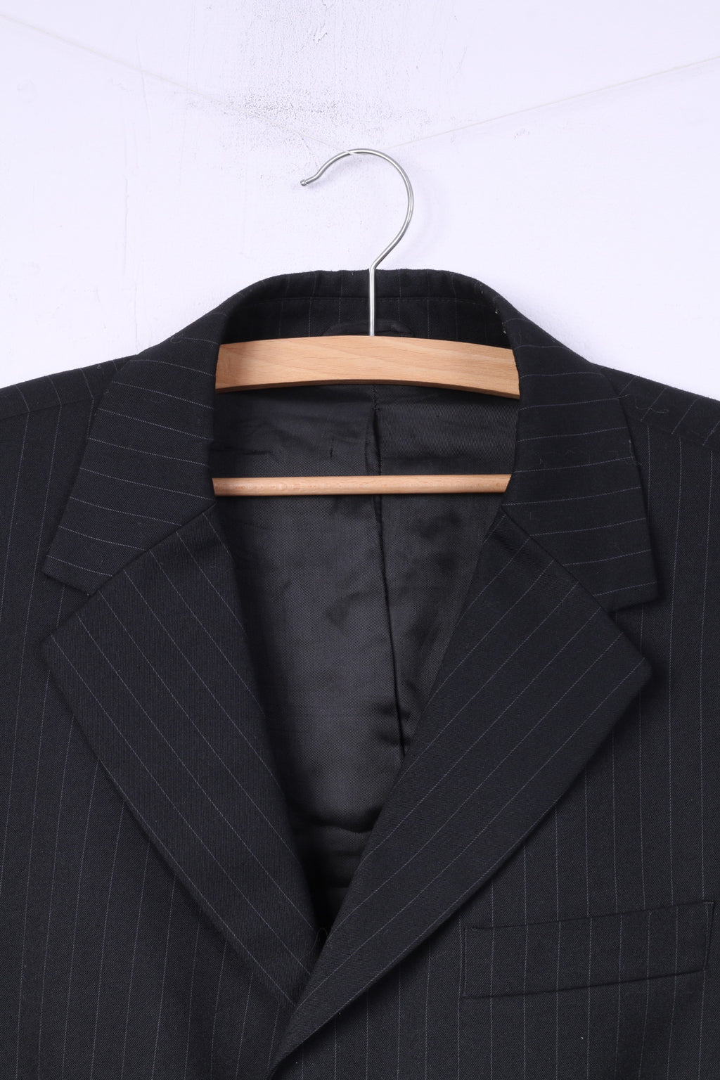 United Colors Of Benetton Men 50 40 Suit Blazer Trousers Black Striped Single Breasted Stretch