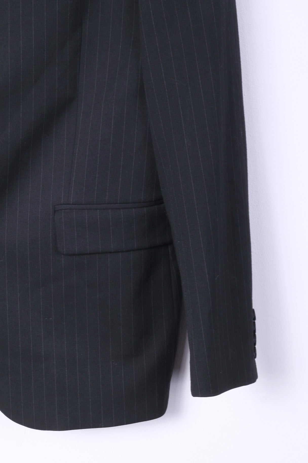 United Colors Of Benetton Men 50 40 Suit Blazer Trousers Black Striped Single Breasted Stretch