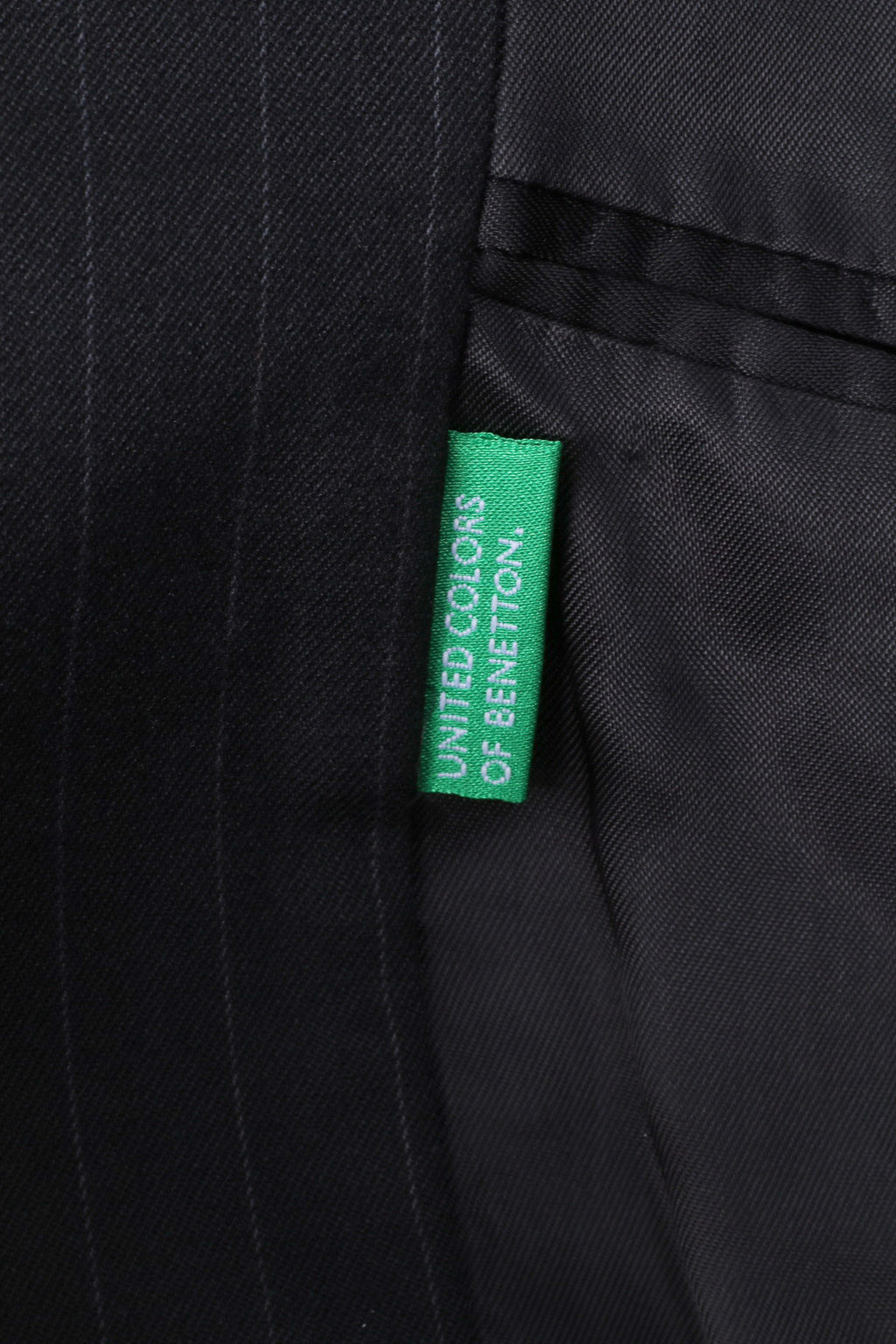 United Colors Of Benetton Men 50 40 Suit Blazer Trousers Black Striped Single Breasted Stretch