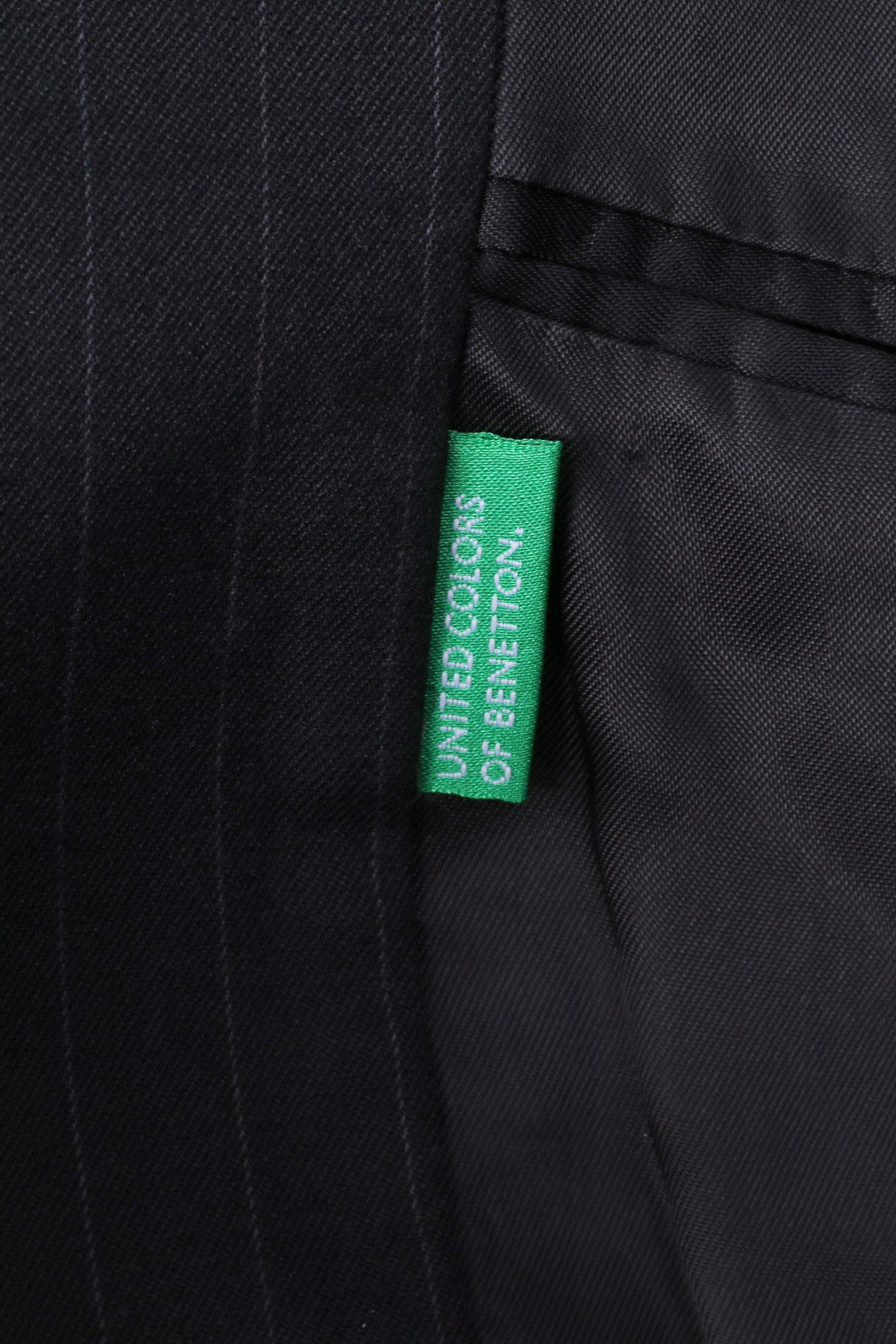 United Colors Of Benetton Men 50 40 Suit Blazer Trousers Black Striped Single Breasted Stretch