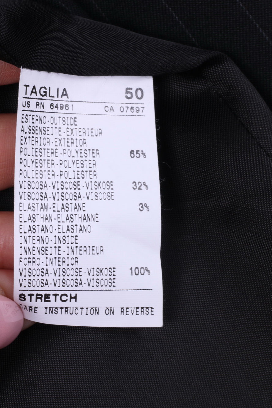 United Colors Of Benetton Men 50 40 Suit Blazer Trousers Black Striped Single Breasted Stretch