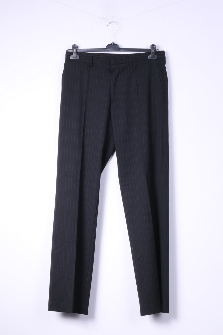 United Colors Of Benetton Men 50 40 Suit Blazer Trousers Black Striped Single Breasted Stretch