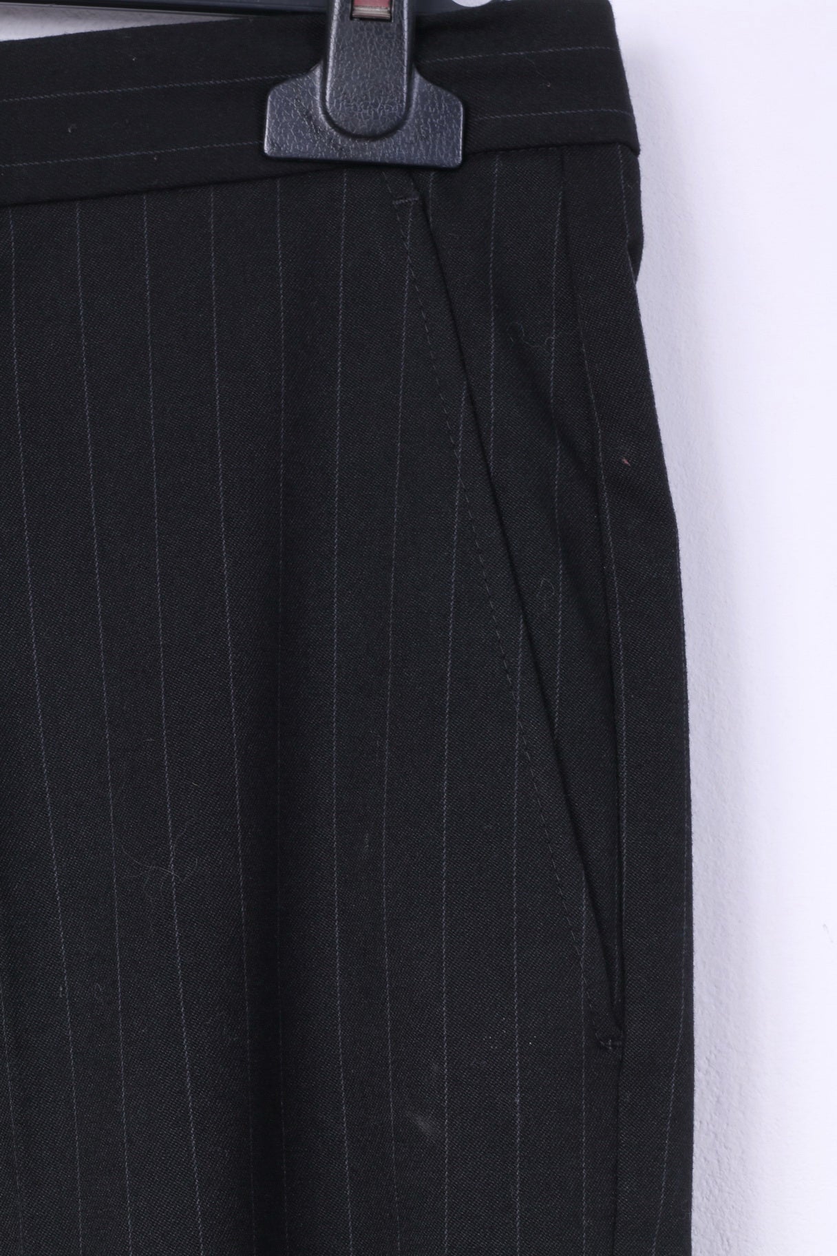 United Colors Of Benetton Men 50 40 Suit Blazer Trousers Black Striped Single Breasted Stretch