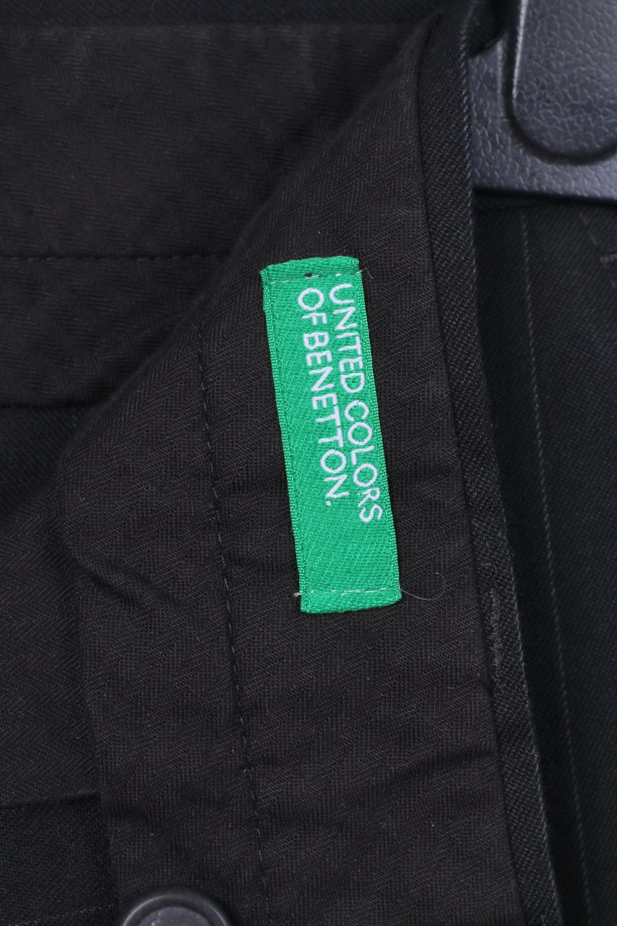 United Colors Of Benetton Men 50 40 Suit Blazer Trousers Black Striped Single Breasted Stretch