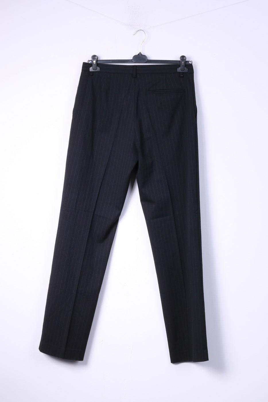 United Colors Of Benetton Men 50 40 Suit Blazer Trousers Black Striped Single Breasted Stretch