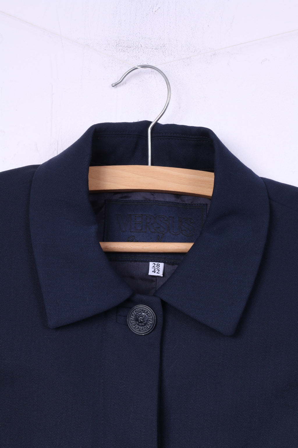 Versus Gianni Versace Donna 28 42 S Blazer Top monopetto in nylon di lana vintage blu scuro