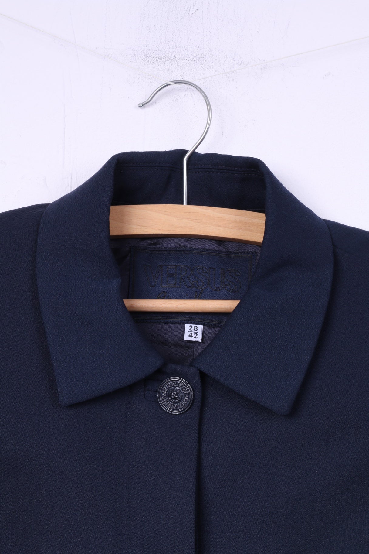 Versus Gianni Versace Donna 28 42 S Blazer Top monopetto in nylon di lana vintage blu scuro