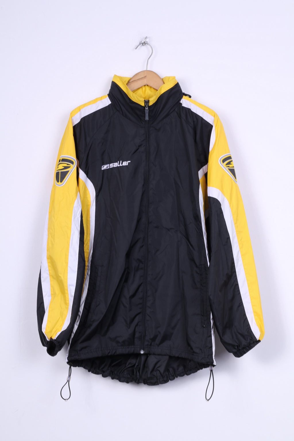 Saller Giacca da uomo L Giacca da allenamento leggera in nylon nero impermeabile con cappuccio nascosto