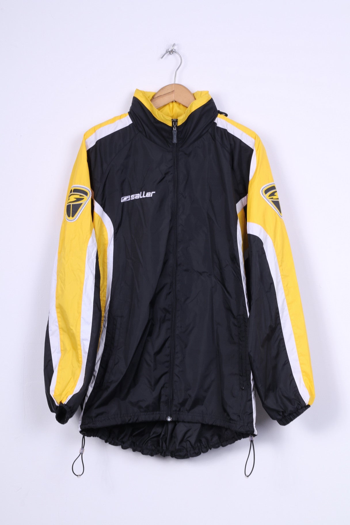 Saller Giacca da uomo L Giacca da allenamento leggera in nylon nero impermeabile con cappuccio nascosto