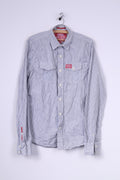 Superdry Mens L Casual Shirt White Check Long Sleeve Cotton Top