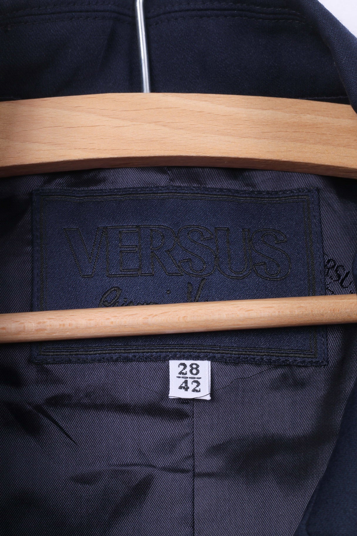 Versus Gianni Versace Donna 28 42 S Blazer Top monopetto in nylon di lana vintage blu scuro