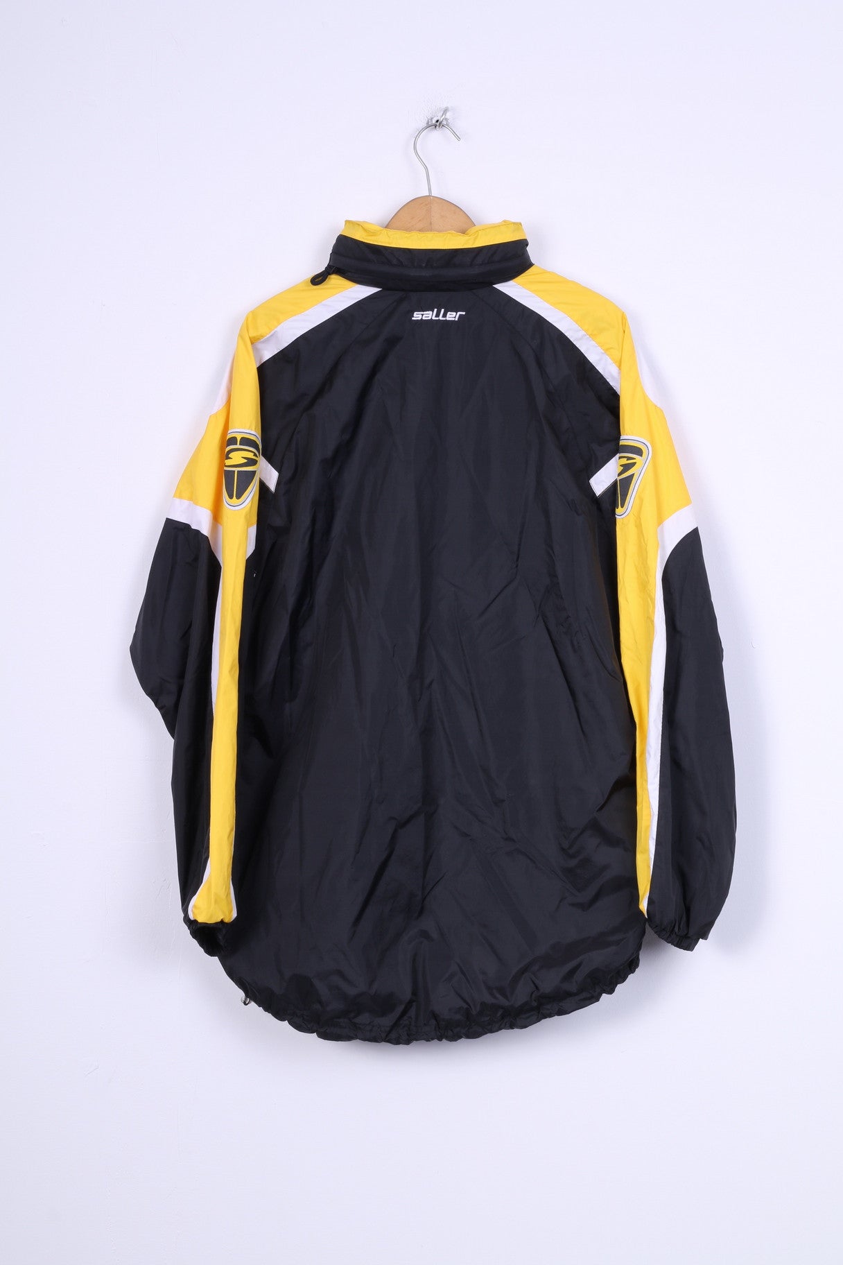 Saller Mens L Jacket Black Nylon Waterproof Hidden Hood Lightweight Training Top