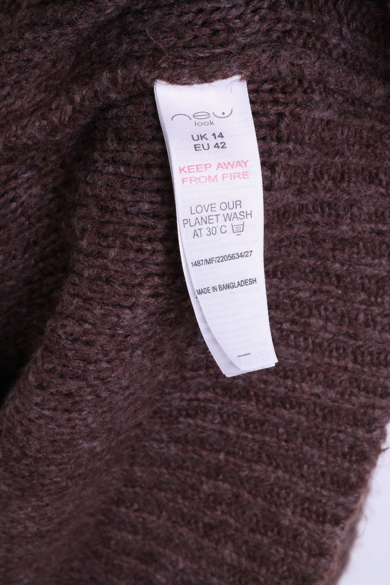 New Look Womens 14 L/XL Jumper Long Sweater Walnut Crew Neck - RetrospectClothes