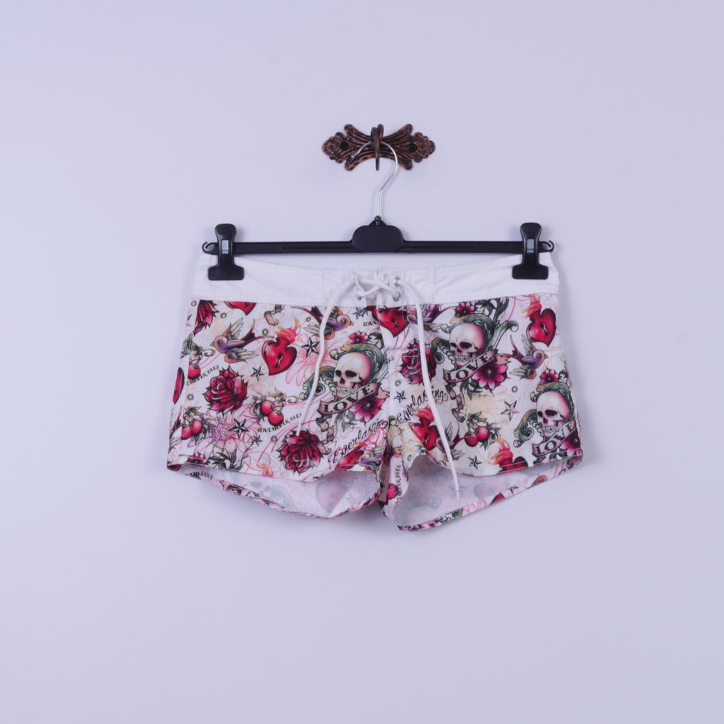 New Yorker Womens S Shorts White Skulls Love Never Dies Printed