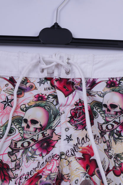 New Yorker Womens S Shorts White Skulls Love Never Dies Printed