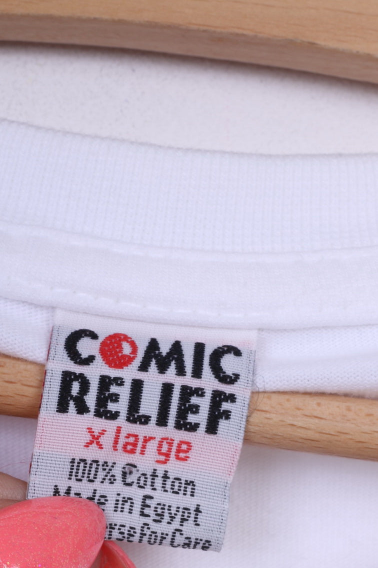 Comic Relief RND 05 hommes XL T-Shirt graphique blanc coton créé 1985 été 