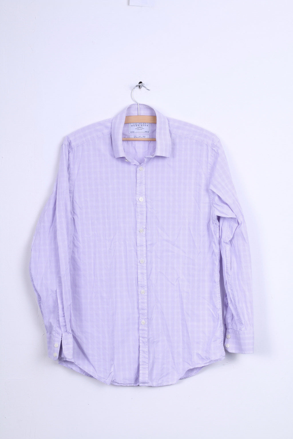 Charles Tyrwhitt Mens M 39 Casual Shirt Check Cotton Purple Long Sleeve