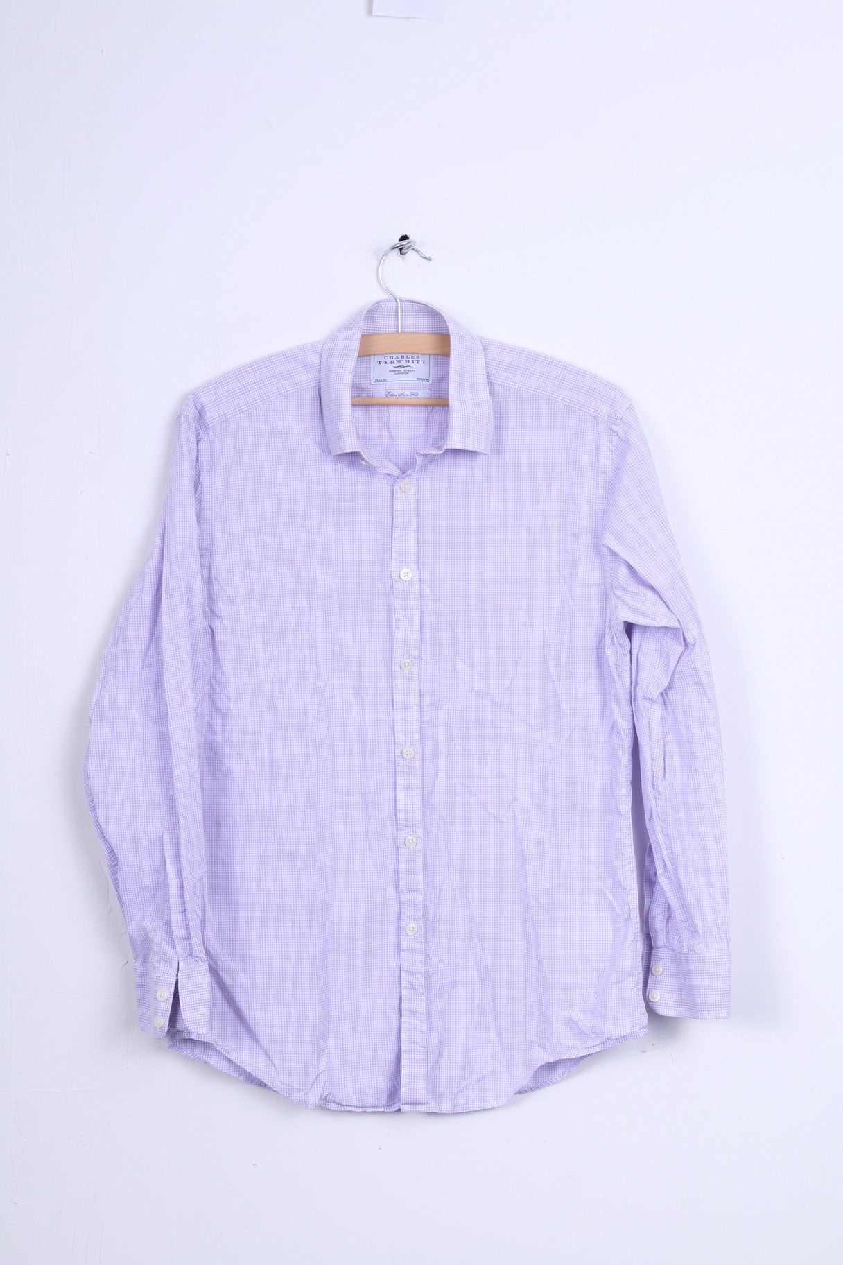 Charles Tyrwhitt Mens M 39 Casual Shirt Check Cotton Purple Long Sleeve