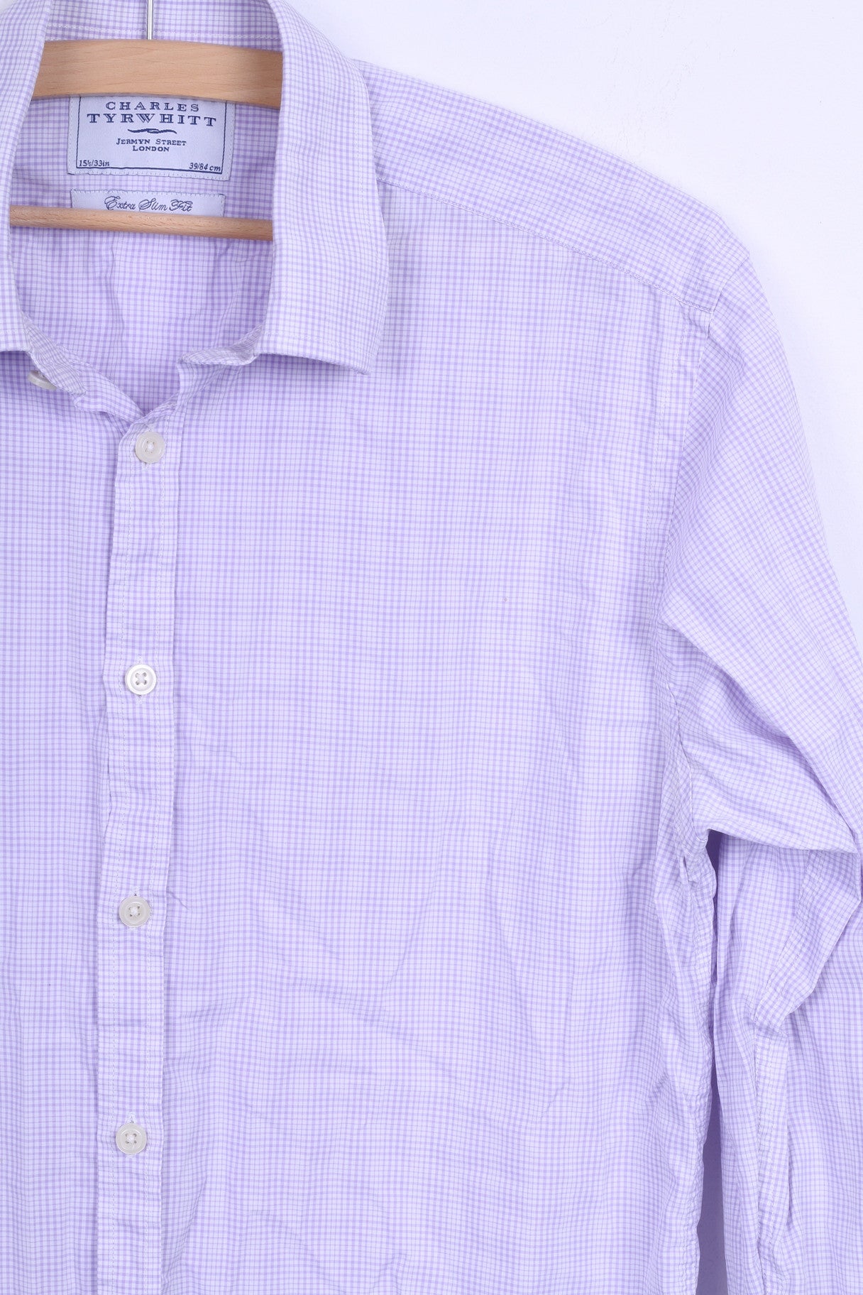 Charles Tyrwhitt Mens M 39 Casual Shirt Check Cotton Purple Long Sleeve