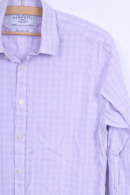 Charles Tyrwhitt Chemise décontractée pour homme M 39 à carreaux en coton violet à manches longues