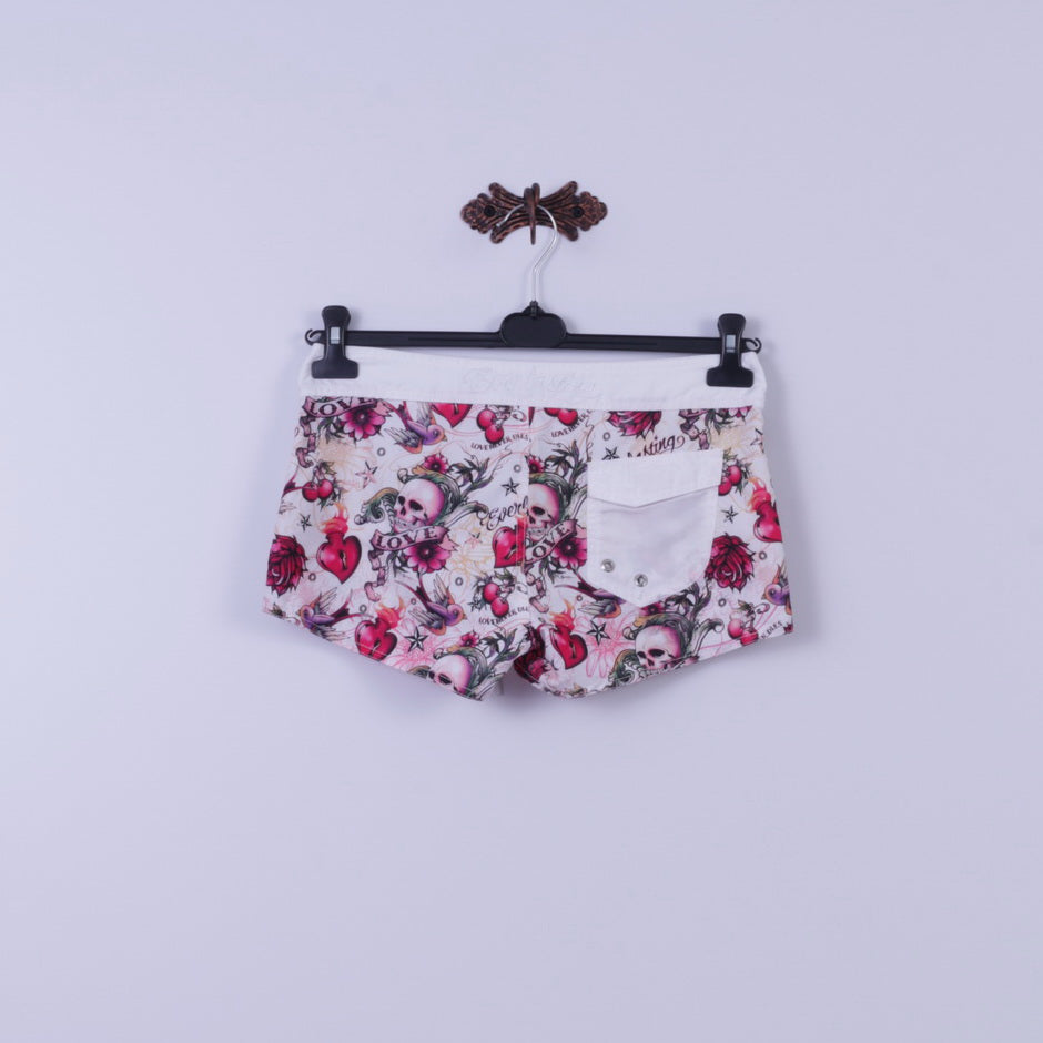 New Yorker Short S Femme Blanc Skulls Love Never Dies Imprimé