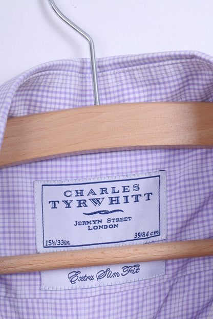 Charles Tyrwhitt Chemise décontractée pour homme M 39 à carreaux en coton violet à manches longues