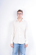 River Island Mens XL Casual Shirt Striped Cream Beige Cotton - RetrospectClothes